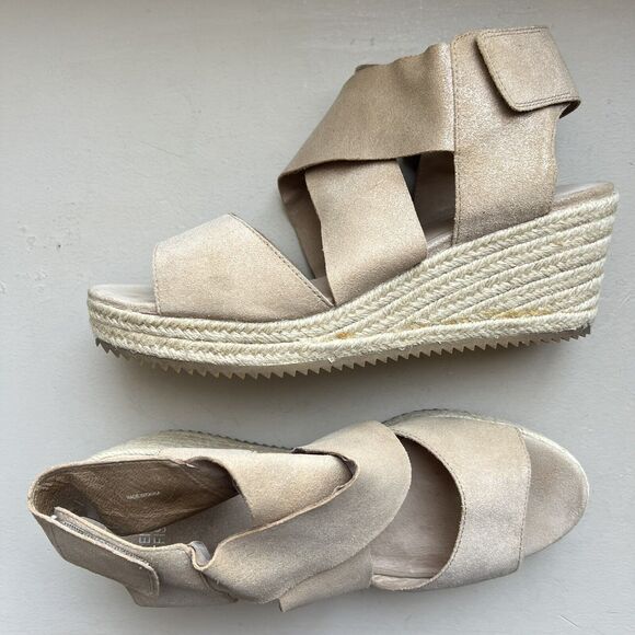 Eileen Fisher Metallic Nude Tan Leather Espadrille Wedge Crossover Sandal US 10 - Picture 16 of 16